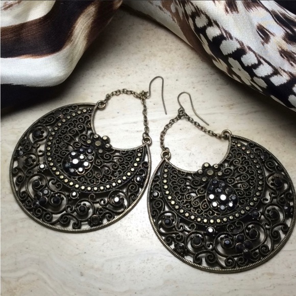 Bronze Round Jeweled Earrings - Picture 2 of 4